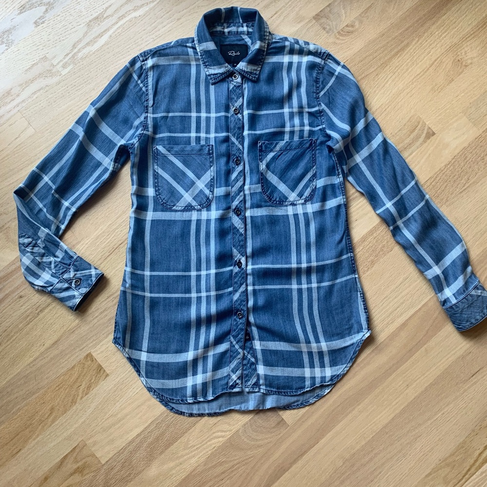 Rails Hunter Plaid Checkered Blue Button Down Shi… - image 1